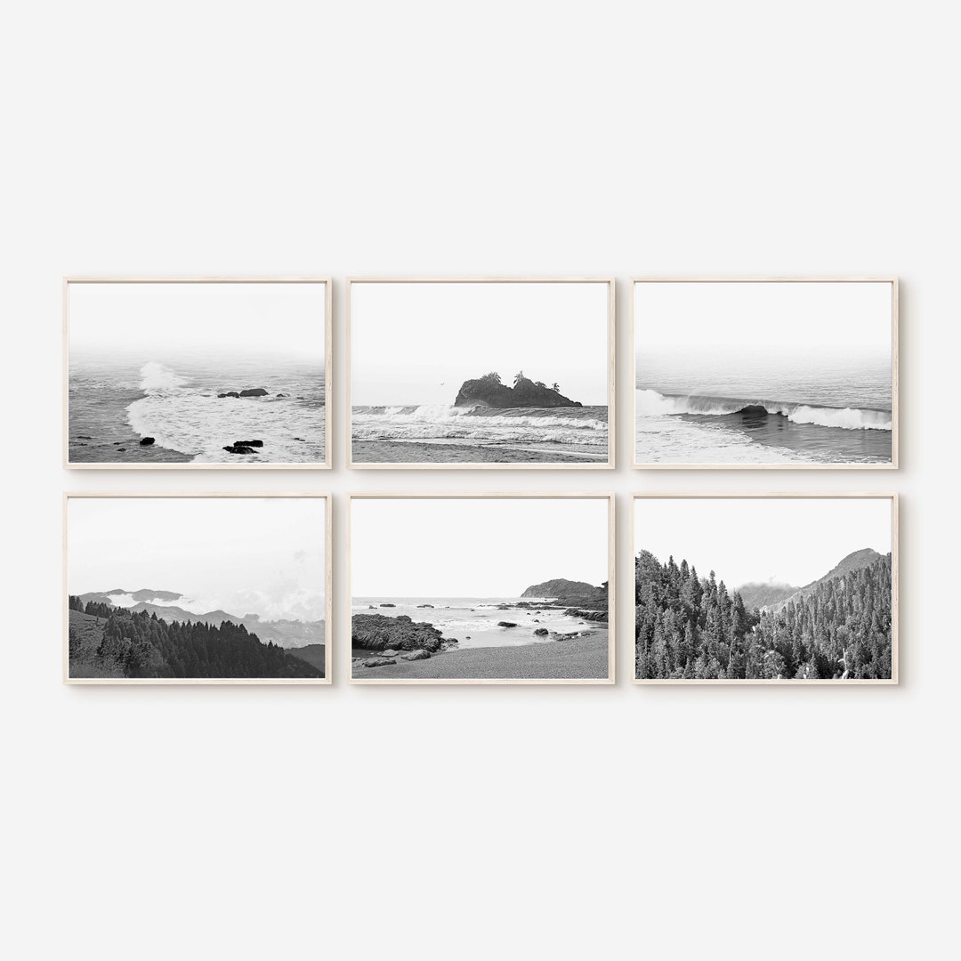 Set of 6 Horizontal Prints, Black and White Prints, Nature Prints