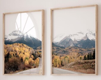 Mountain Wall Art Set of 2, Fall Aspen Trees Prints, Colorado Mountain Photography, Autumn Landscape Decor, Printable Digital Download