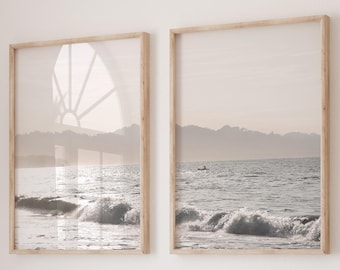 Set of 2 Wall Art Beach Prints Pastel Wall Art Printable Art Set of 2 Prints Waves Prints Coastal Print Set Ocean Print Neutral Wall Decor