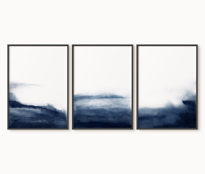 Navy Blue Wall Art Set of 3 Prints Abstract Wall Art Prints - Etsy
