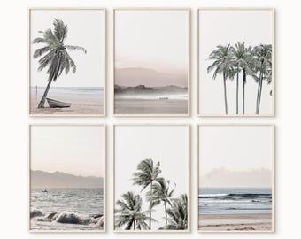 Set of 6 Prints Tropical Wall Art, Palm Tree Prints, Beach Print, Printable Art Prints, Set Wall Art Prints, Digital Prints Tropical Decor