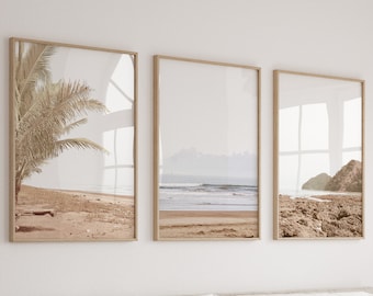 Juego de 3 láminas de arte mural playero, láminas de arte costero, láminas digitales, juego de láminas, láminas, juego de 3 láminas de arte mural, arte mural beige, láminas a color, póster