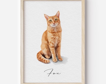 Custom Watercolor Cat Portrait from Photo, Pet Memorial Gift (Digital File)