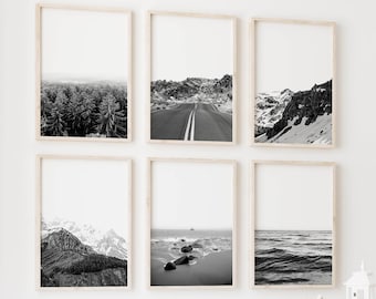 Set of 6 Prints Black and White Prints, Nature Prints, Minimalist Print Set of 6, Landscape Art Set, 6 Piece Nordic Living Room Wall Art