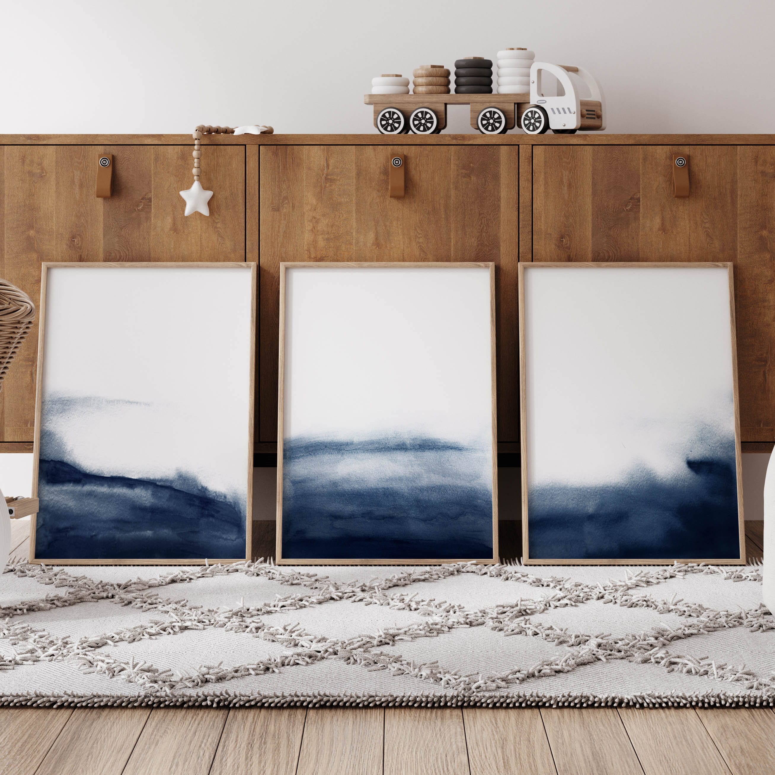 Navy Blue Wall Art Set of 3 Prints Abstract Wall Art Prints Navy Blue ...