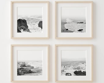 Set of 4 Digital Prints Ocean Art Beach Wall Art Square Art Prints Black and White Decor Nordic Wall Art Printable Wall Art Coastal Prints