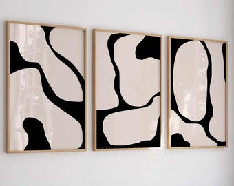 Black and White Abstract Wall Art Gallery Set of 3 Prints, Modern Art ...