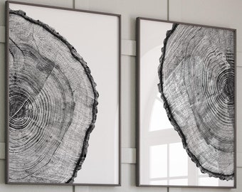 Tree Rings Print Printable Art Tree Stump Black and White Print Set of 2 Prints Print Tree Print Wood Prints Wall Art Prints Wood Wall Art