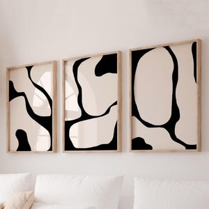 Black Abstract Print Black Lines Set of 3 Modern Wall Art Black and Beige Wall Art Set of 3 Prints Printable Wall Art Gallery Wall Art Print image 1