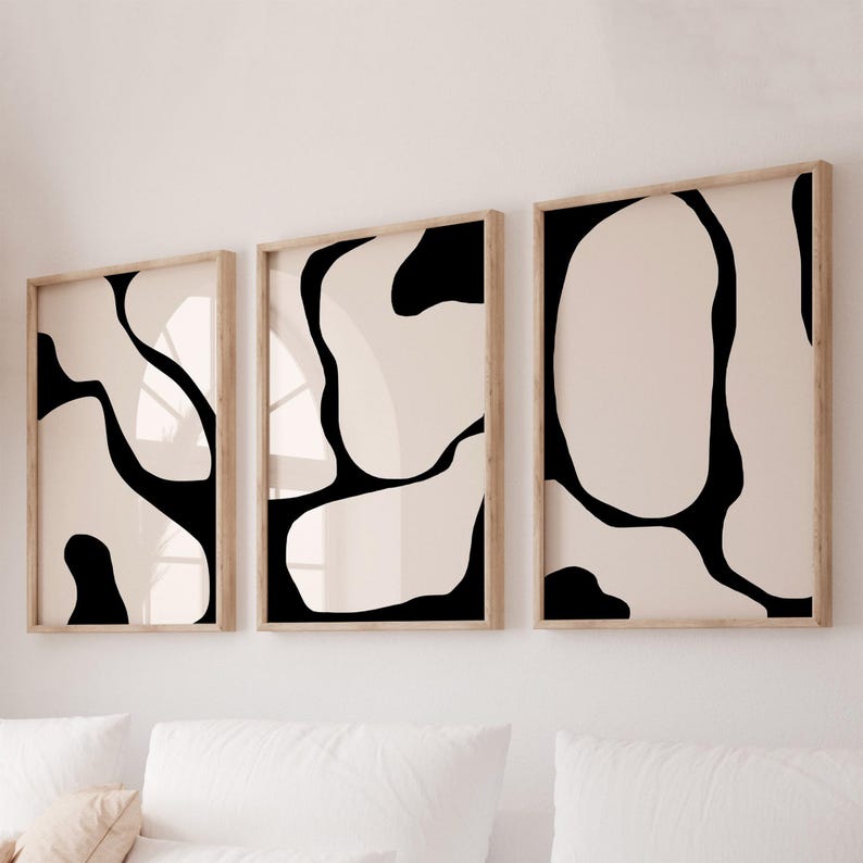 Black Abstract Print Black Lines Set of 3 Modern Wall Art Black and Beige Wall Art Set of 3 Prints Printable Wall Art Gallery Wall Art Print image 1