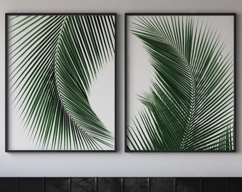 Set of 2 Tropical Wall Art Palm Leaf Prints Set of 2 Prints Leaves Prints Palm Leaves Prints Tropical Leaf Print Palm Leaf Wall Art Palm Art