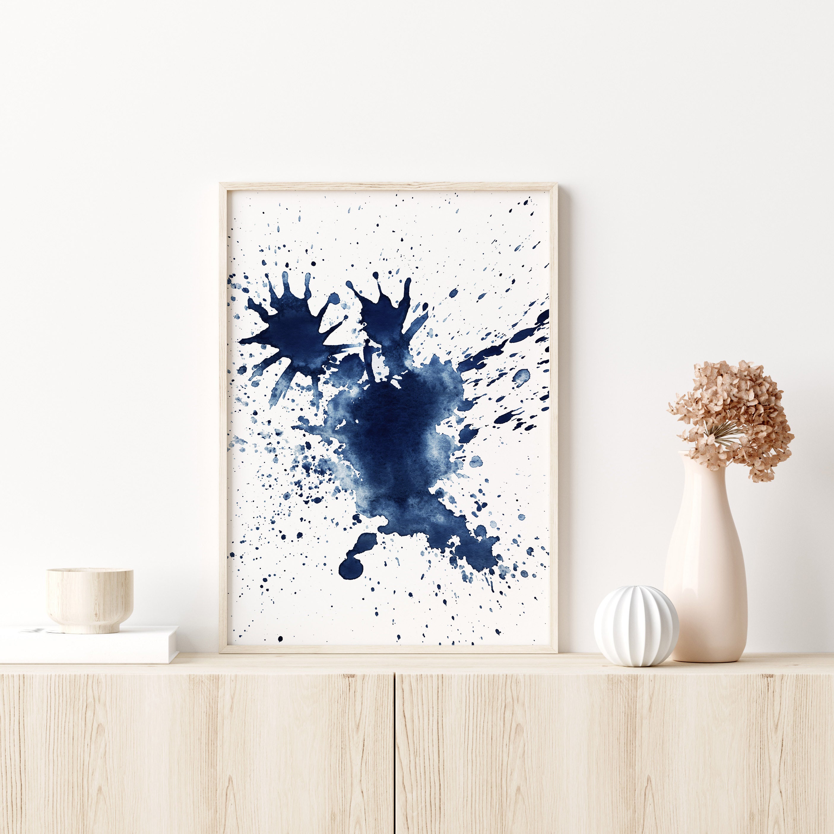 Navy Blue Wall Art Abstract Watercolor Print Set of 4 Prints Blue ...