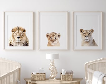 Nursery Printable Art Lions Family Print Nursery Wall Art Animals Prints Set of 3 Prints Kids Room Decor Wall Art Set Lion Wall Art Poster