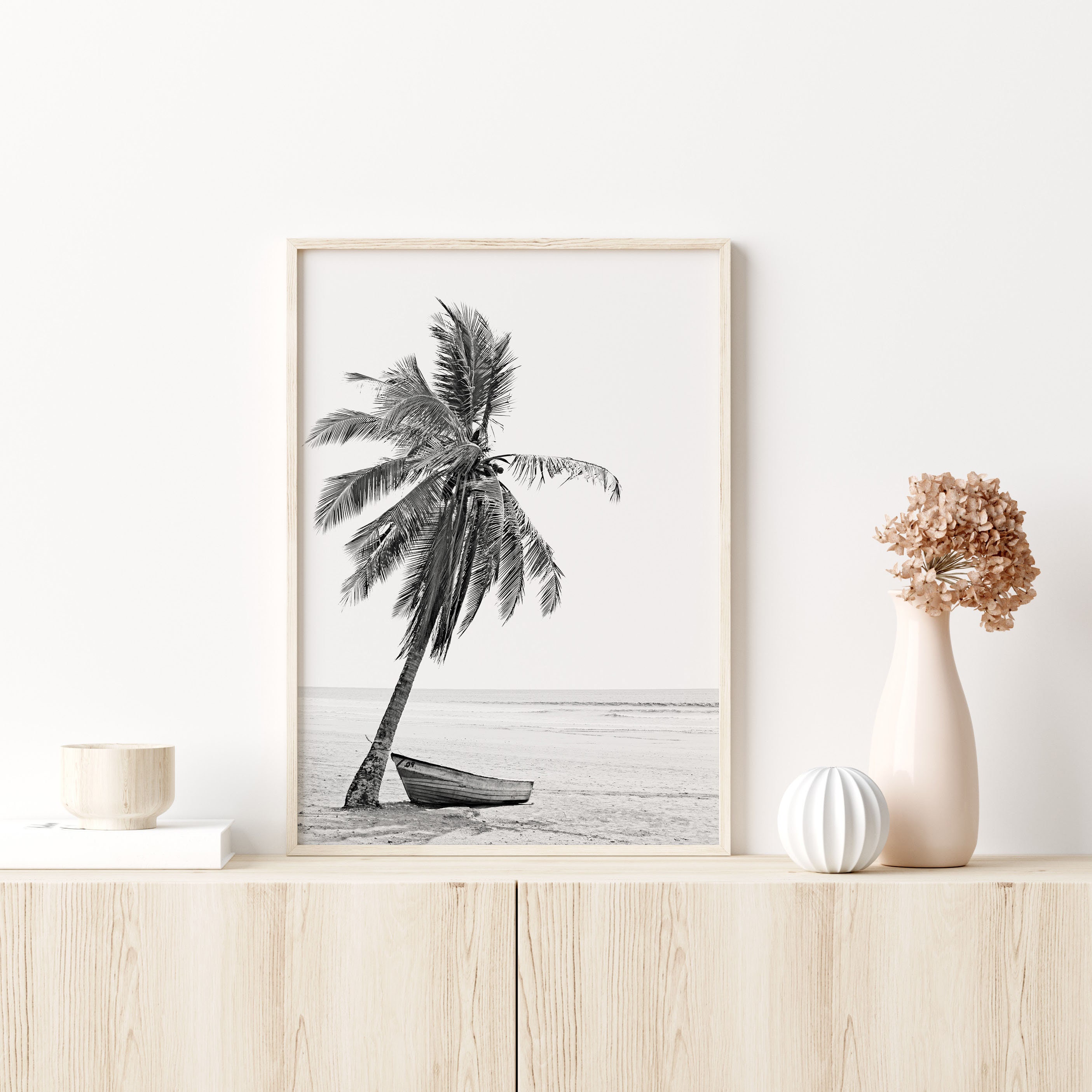 Set of 2 Black and White Prints Beach Wall Art Coastal Print Palm Print ...