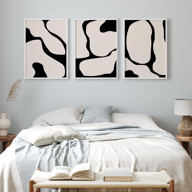 Black Abstract Print Black Lines Set of 3 Modern Wall Art Black and Beige Wall Art Set of 3 Prints Printable Wall Art Gallery Wall Art Print image 3