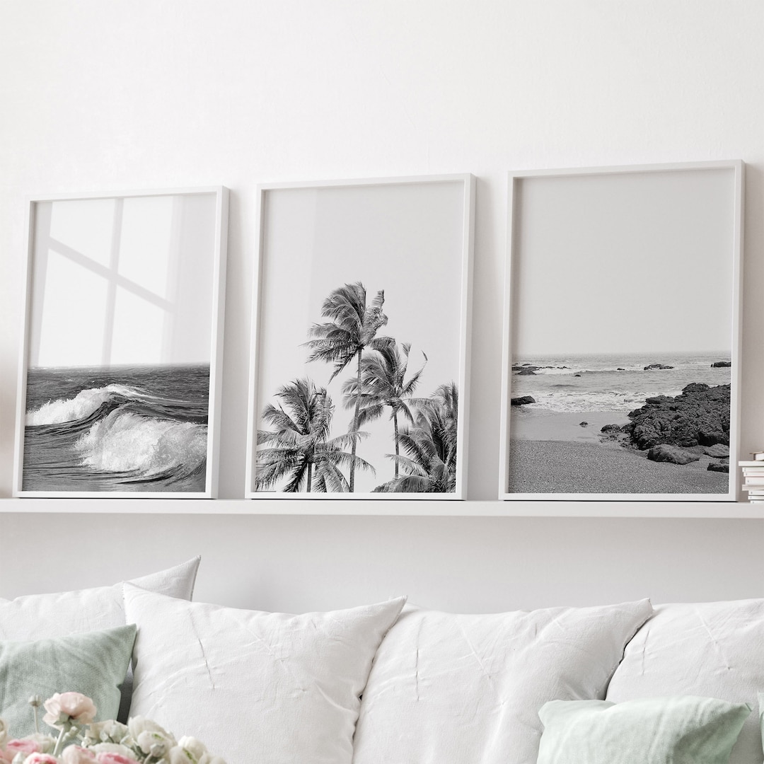 Set of 3 Wall Art Black and White Prints Printable Wall Art Beach ...