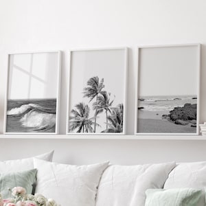 Set of 3 Wall Art Black and White Prints Printable Wall Art Beach Prints Coastal Decor Ocean Print Beach Wall Art Gallery Wall Set Art Print