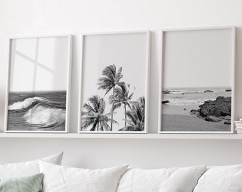 Set of 3 Wall Art Black and White Prints Printable Wall Art Beach Prints Coastal Decor Ocean Print Beach Wall Art Gallery Wall Set Art Print