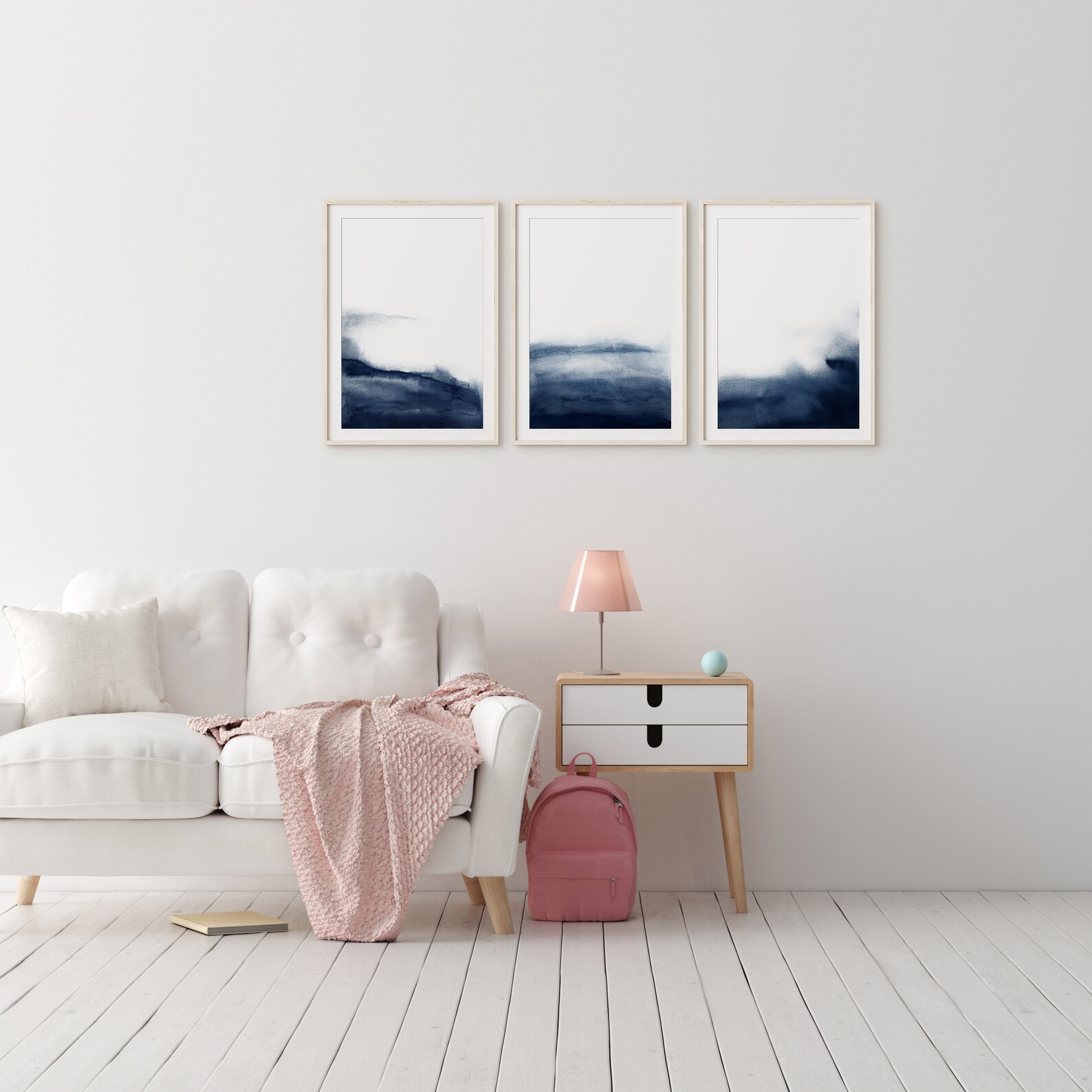 Navy Blue Wall Art Set of 3 Prints Abstract Wall Art Prints - Etsy