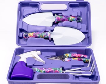 Gardenera 5-Piece Garden Tool Set with Purple Carrying Case: Unique Gardening Gifts for Women with Comfortable Handles & High-Quality Tools