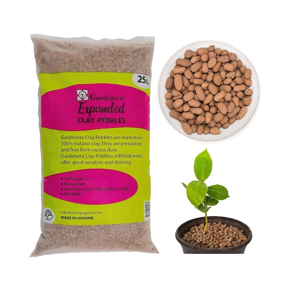 GARDENERA Organic Expanded Clay Pebbles- Natural Clay, Used for Drainage, Decoration, Aquaponics, Hydroponics and Other Gardening Essentials