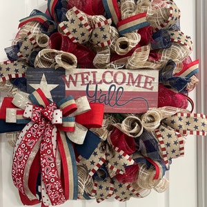 Rustic Farmhouse Welcome Y’all wreath, Texas wreath, everyday wreath, summer wreath, wreath for Texas patriot