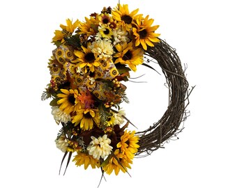 Yellow Sunflower Fall Grapevine Wreath for Front Door, Autumn Decor - Etsy
