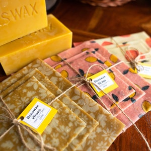 Beeswax Wrap, Organic, Reusable, Zero Waste, Three, 15X15, 11X11, & 9X9