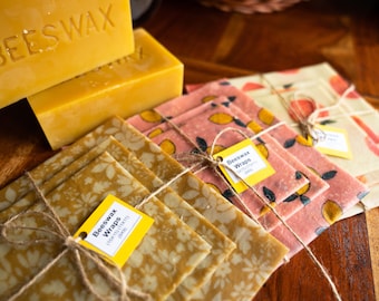 Beeswax Wrap, Organic, Reusable, Zero Waste, Three, 15X15, 11X11, & 9X9