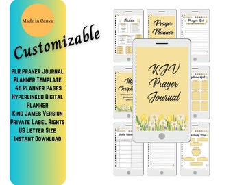 Planner per lo studio della Bibbia PLR Planner King James Modello di studio Schede bibliche Planner biblico PLR Tracker di citazioni Tracker motivazionale Diario di preghiera