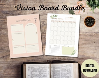 Planner Vision Board con diario della gratitudine, planner stampabile Vision Board, digitale, PDF, tracker delle abitudini, diario di lettura, pianificatore dei pasti