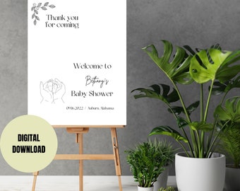 Modello modificabile per cartello di benvenuto minimalista per baby shower o matrimonio, poster di benvenuto moderno per matrimonio/baby shower stampabile, cartello di benvenuto semplice
