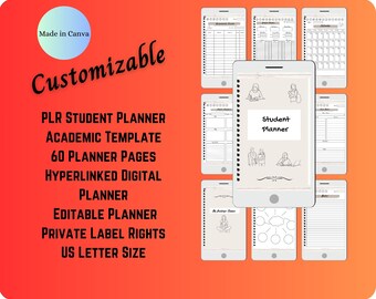 Pianificatore digitale accademico PLR Modello di pianificazione PLR per studenti Tracker degli obiettivi degli studenti Pianificatore di studio Pianificatore di budget PLR Tracker modificabile per la scuola a casa
