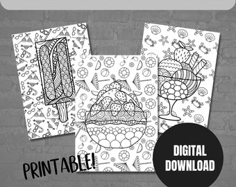 Pagine da colorare di dolci estivi per adulti e bambini, bambini, pagine da colorare per bambini, pagine da colorare con download immediato, stampabili