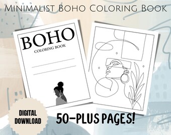 Pagine da colorare minimaliste per adulti, pagine da colorare minimaliste boho per adulti, libro da colorare di 50 pagine, libro da colorare scaricabile digitalmente