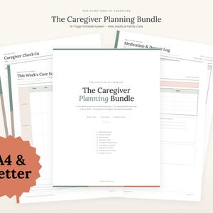 Caregiver Planner Bundle, Family Schedule, Medication Tracker, Kids & Elder Care Log