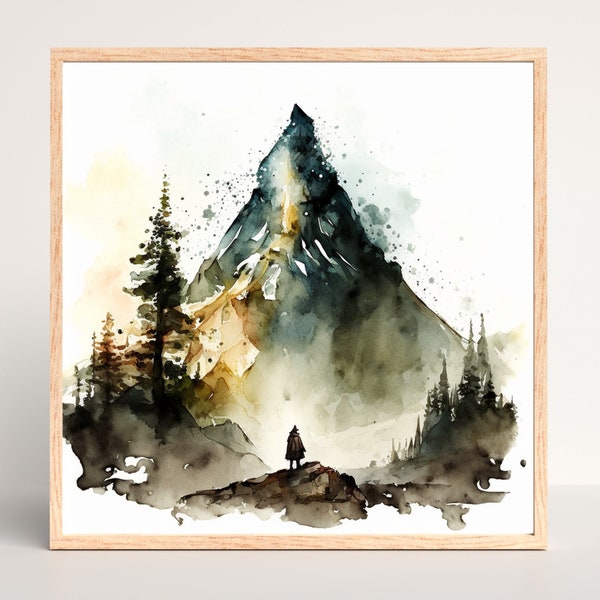 Watercolour The Lonely Mountain, Lord of the Rings Tolkien Hobbit Fantasy Inspired Art Print
