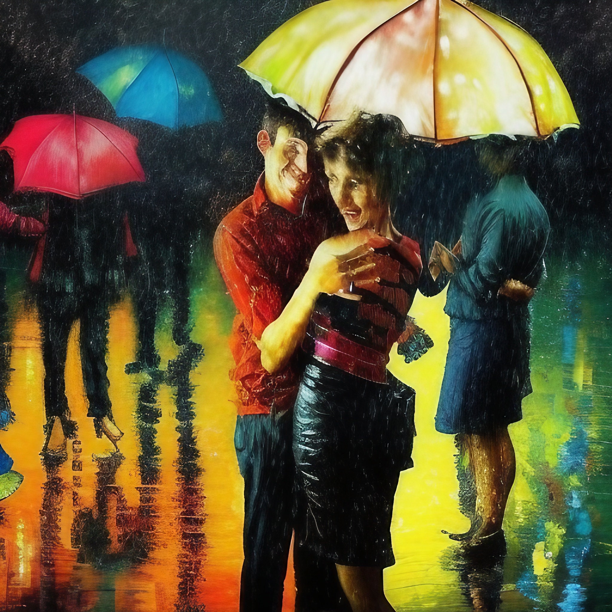 Couple Dancing In The Rain Painting