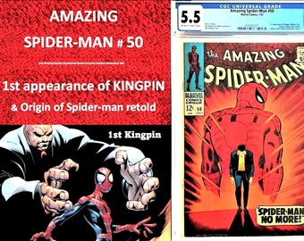 Amazing Spider-Man # 50 – CGC 5.5 – 1. Auftritt von Kingpin (Wilson Fisk) – Origin of Spider-Man nacherzählt – OW/W-Seiten – 7/1967