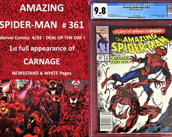 Amazing Spider-Man # 361 – CGC 9.8 – 1. vollständiger Auftritt von Carnage (Cletus Kasady) – WHITE Pages & NEWSSTAND Edition – 4/1992