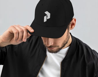 May include: A black mesh trucker hat with a white geometric logo featuring a cross. The hat has a curved brim and a black adjustable strap.