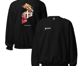 May include: Black sweatshirt with a lion and cross graphic on the back and the text "PATRIOTCHURCH.US". The front of the sweatshirt has a small white logo that says "PATRIOT CHURCH".