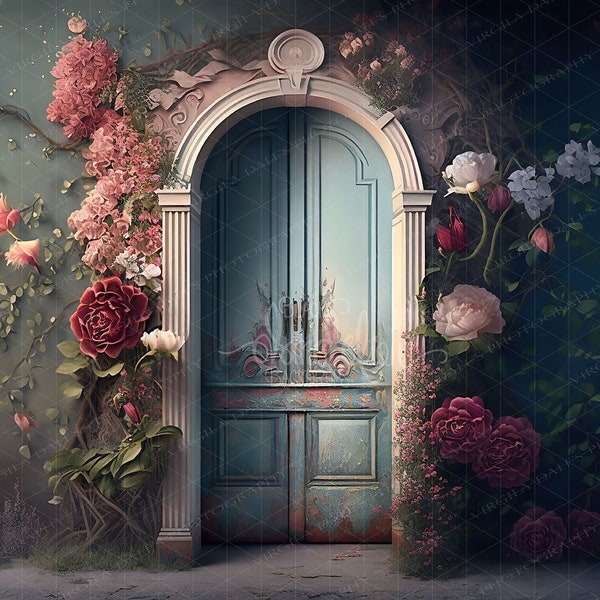 Rose Doorway Digital,  Digital Backdrop for Photoshop, overlay, AI Digital File