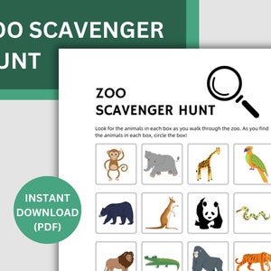 Zoo Scavenger Hunt, Printable Nature Scavenger Hunt, Outdoor Activity for Kids, Nature Game