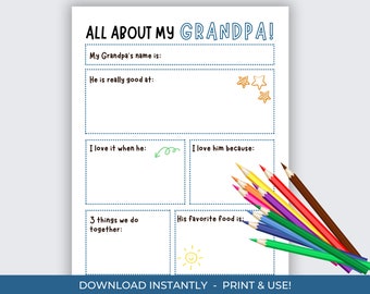 All About My Grandpa Coloring Sheet, Printable Grandpa Gift, Father's Day Gift, Grandparent's Day Gift, Grandpa Birthday Gift from Kid