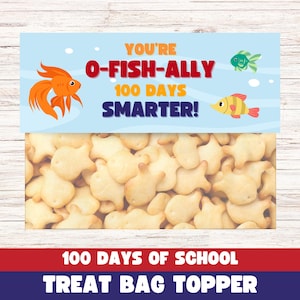 Décorations de sac de friandises imprimables 100e jour d'école pour enfants, idée de sac à collation 100 jours d'école pour les fêtes de classe, friandises sur le thème sous-marin