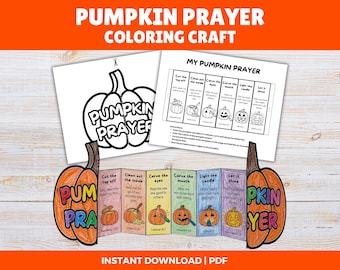 Pumpkin Prayer Coloring Craft for Kids, Printable Christian Halloween Sunday School Activity, Classroom Lesson Plan