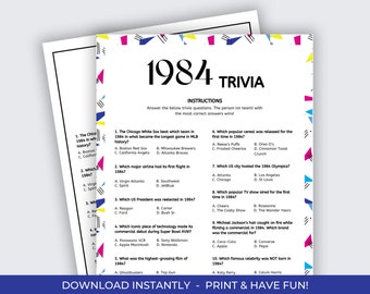 1984 Trivia Game, 40th Birthday Trivia, 1984 Birthday, Born in 1984, 40th Birthday Game, Back in 1984, 1984 Fun Facts, Birthday Trivia, 1984