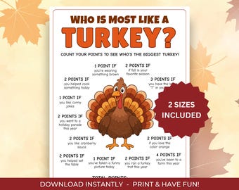 Biggest Turkey Game, Who is Most Like a Turkey, Silly Thanksgiving Game for Kids and Adults (PDF)