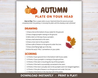 Autumn Plate on Your Head Game Printable, Fun Fall Party Game for Office, Fall Fest Games for Kids and Adults, Least Minute Game (PDF)